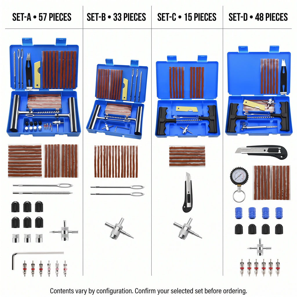 Heavy-Duty Tubeless Tire Puncture Repair Kit With Steel T-Handles