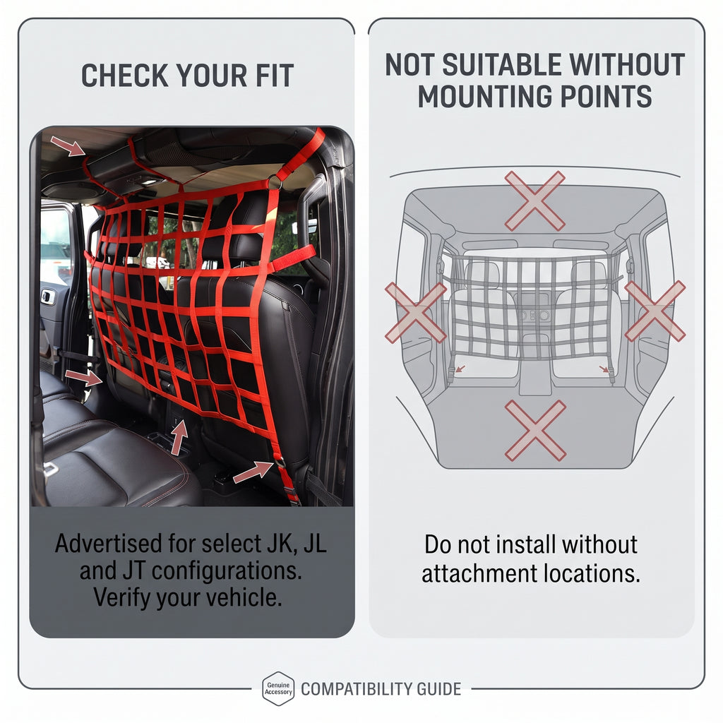Jeep Wrangler Rear Seat Cargo Net With Adjustable Straps