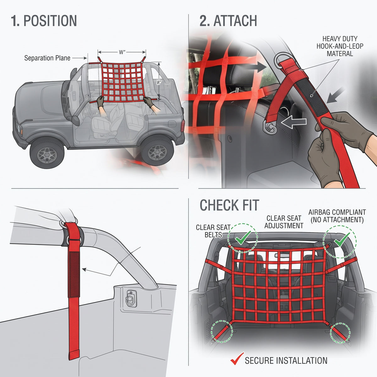 Jeep Wrangler Rear Seat Cargo Net With Adjustable Straps