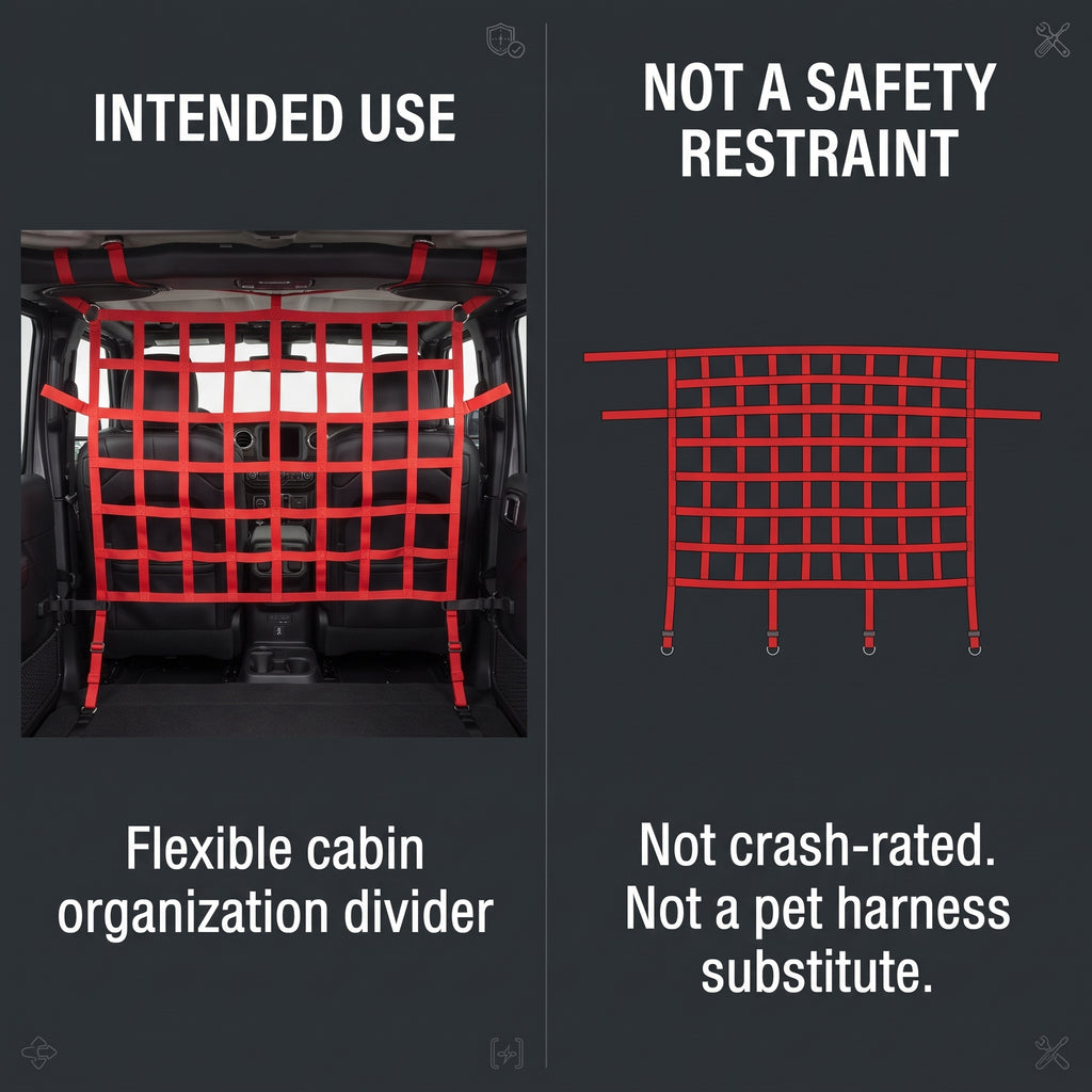 Jeep Wrangler Rear Seat Cargo Net With Adjustable Straps