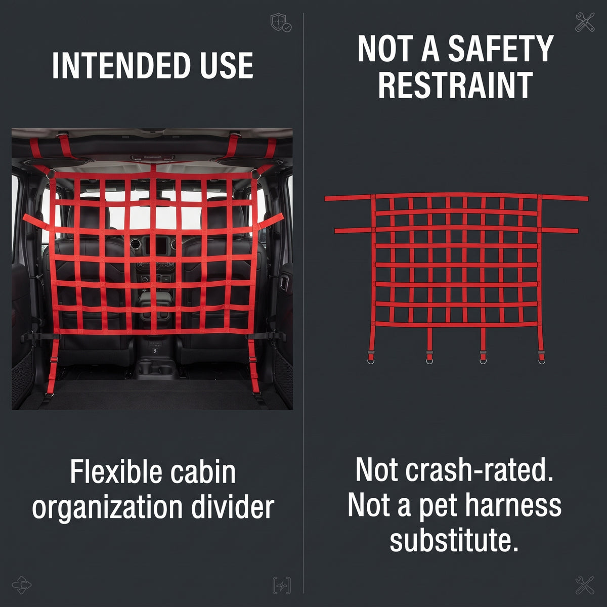 Jeep Wrangler Rear Seat Cargo Net With Adjustable Straps