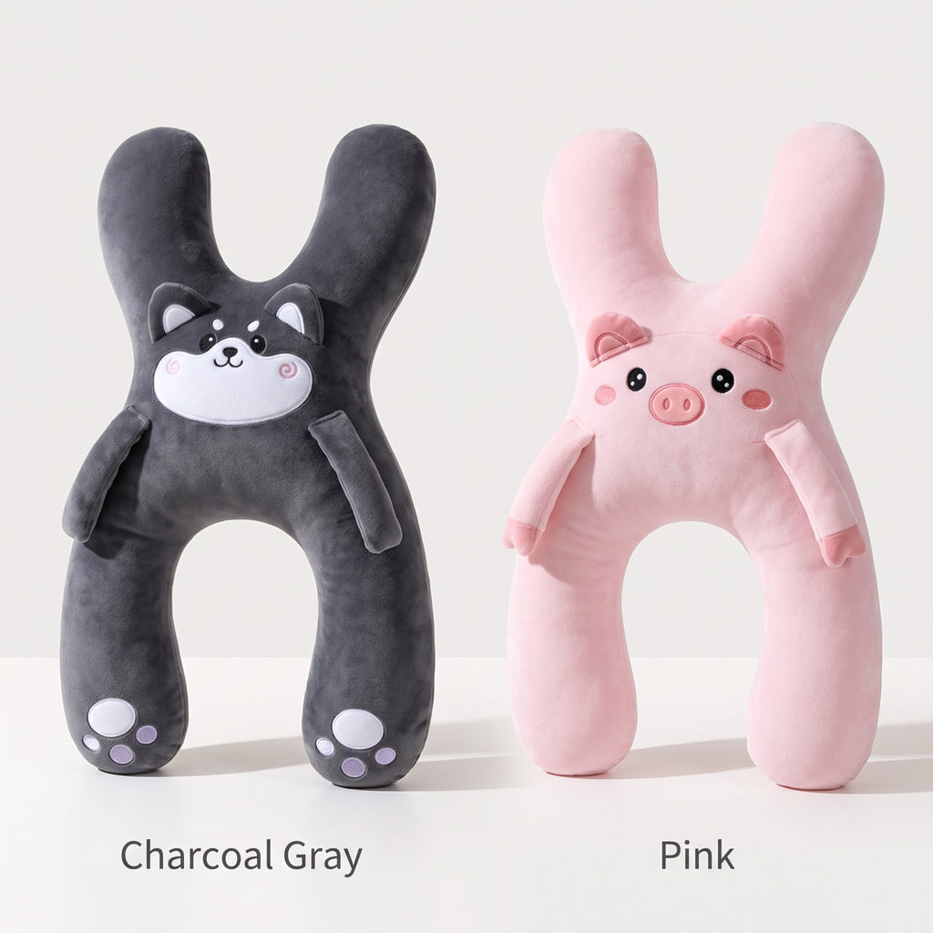 Kids' Animal-Shaped Plush Travel Pillow With Wraparound Design