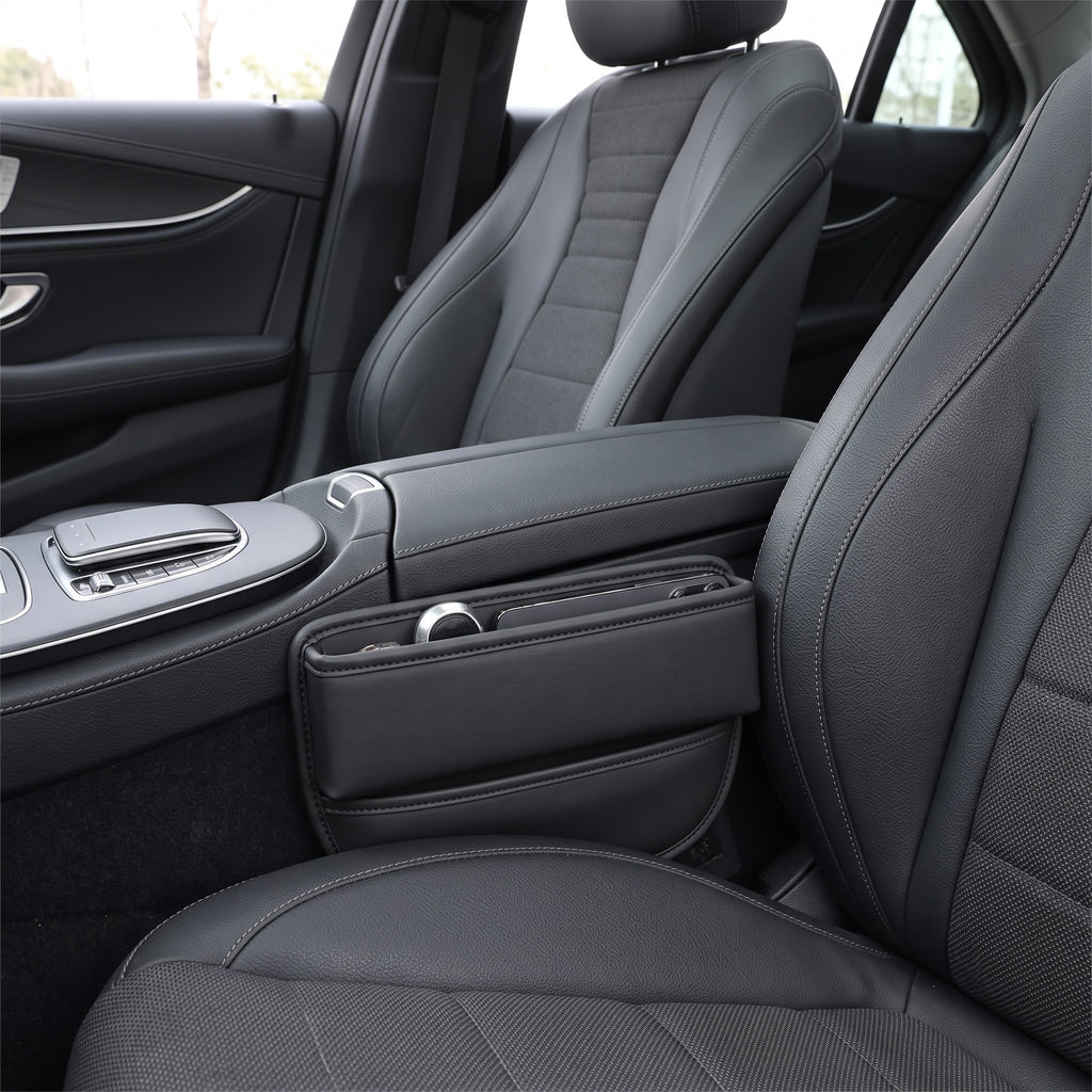 Leather Car Seat Gap Organizer With Front Storage Pocket