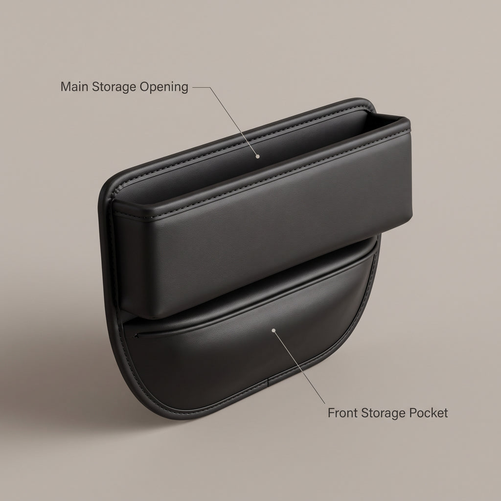 Leather Car Seat Gap Organizer With Front Storage Pocket