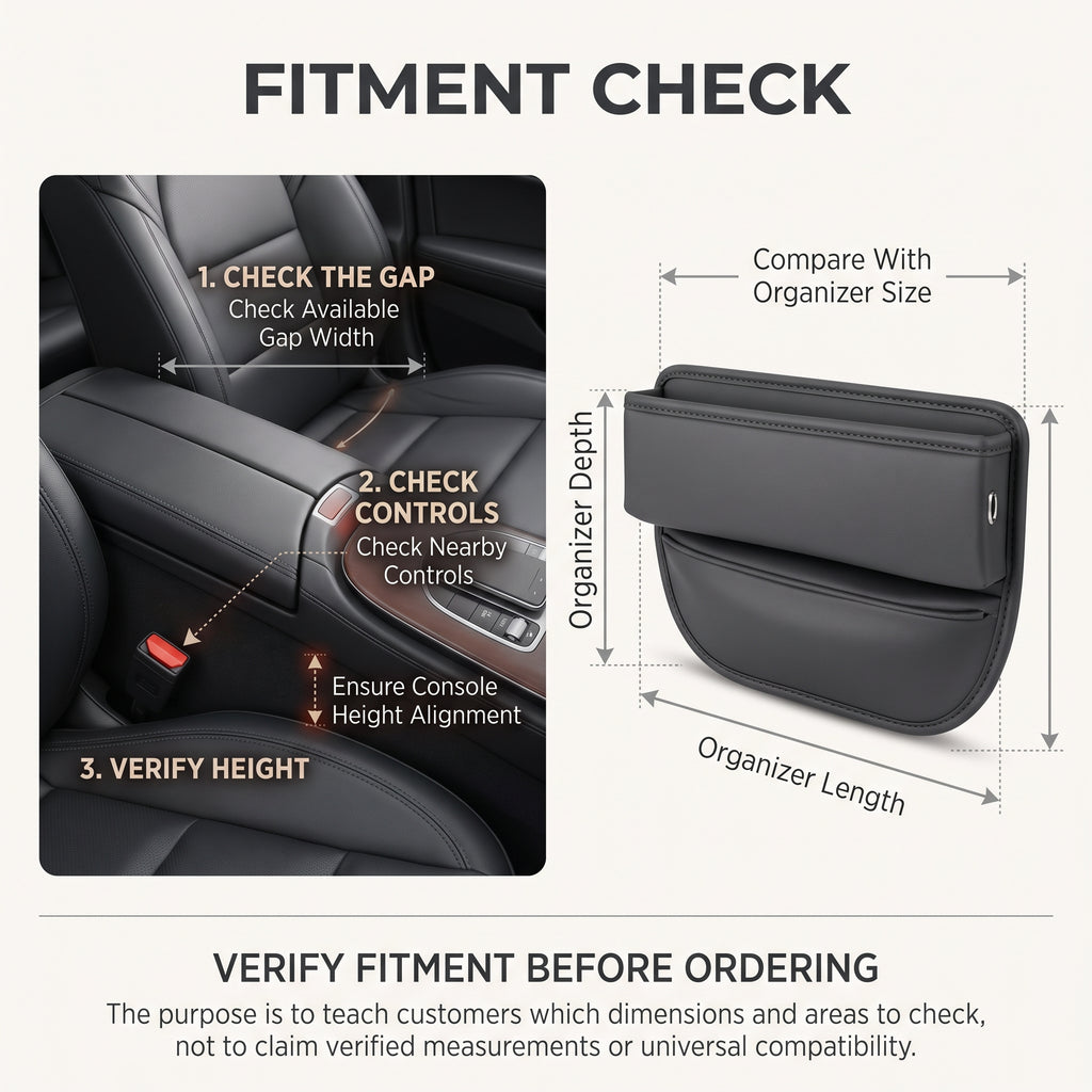 Leather Car Seat Gap Organizer With Front Storage Pocket