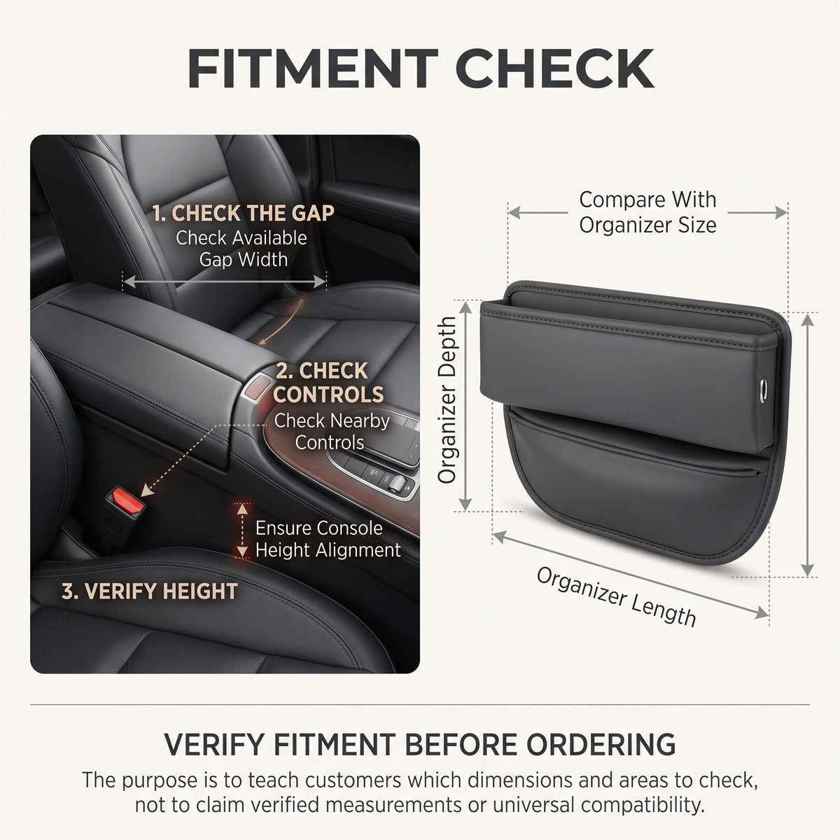 Leather Car Seat Gap Organizer With Front Storage Pocket