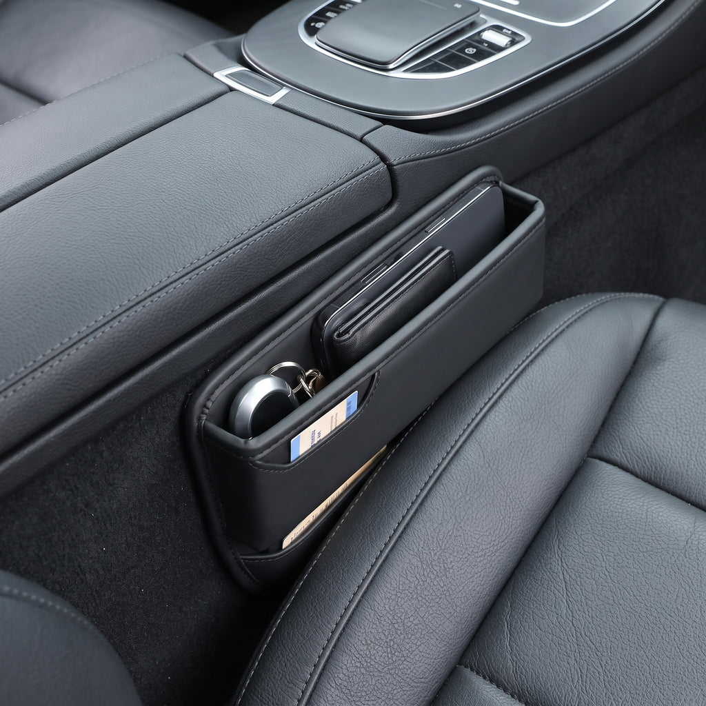 Leather Car Seat Gap Organizer With Front Storage Pocket