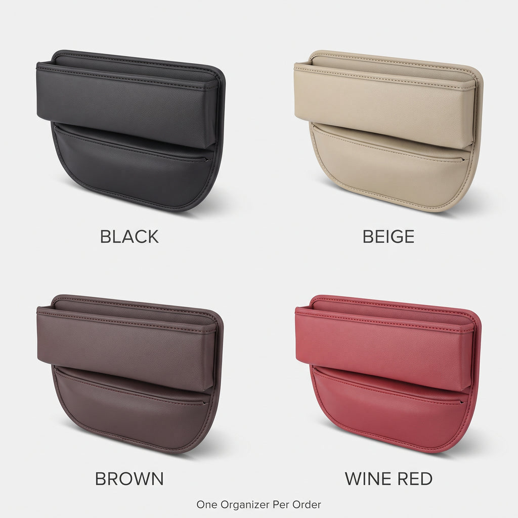 Leather Car Seat Gap Organizer With Front Storage Pocket