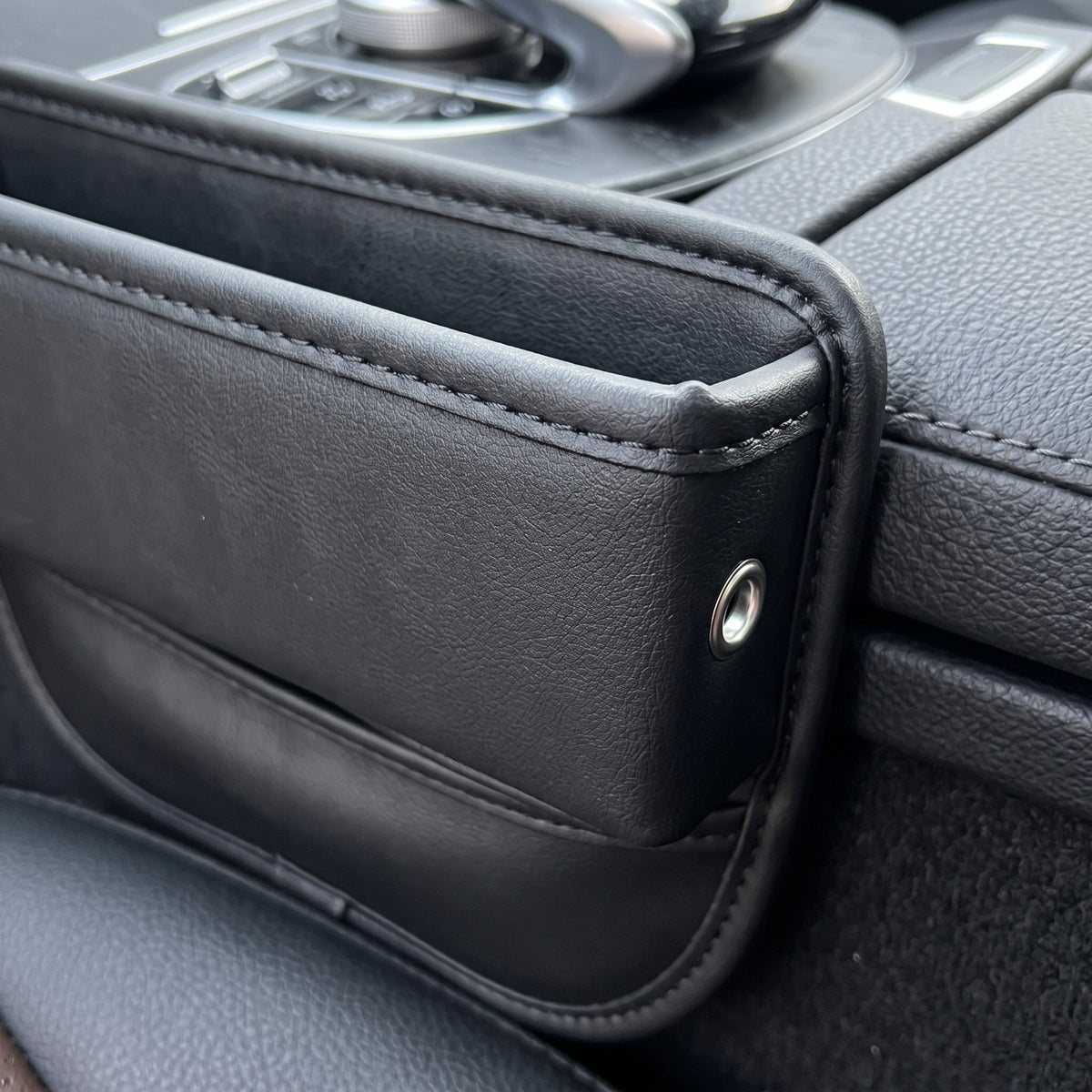 Leather Car Seat Gap Organizer With Front Storage Pocket