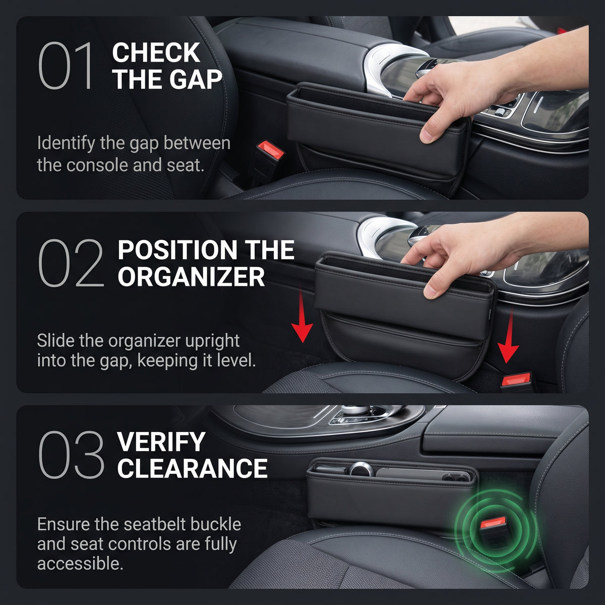 Leather Car Seat Gap Organizer With Front Storage Pocket