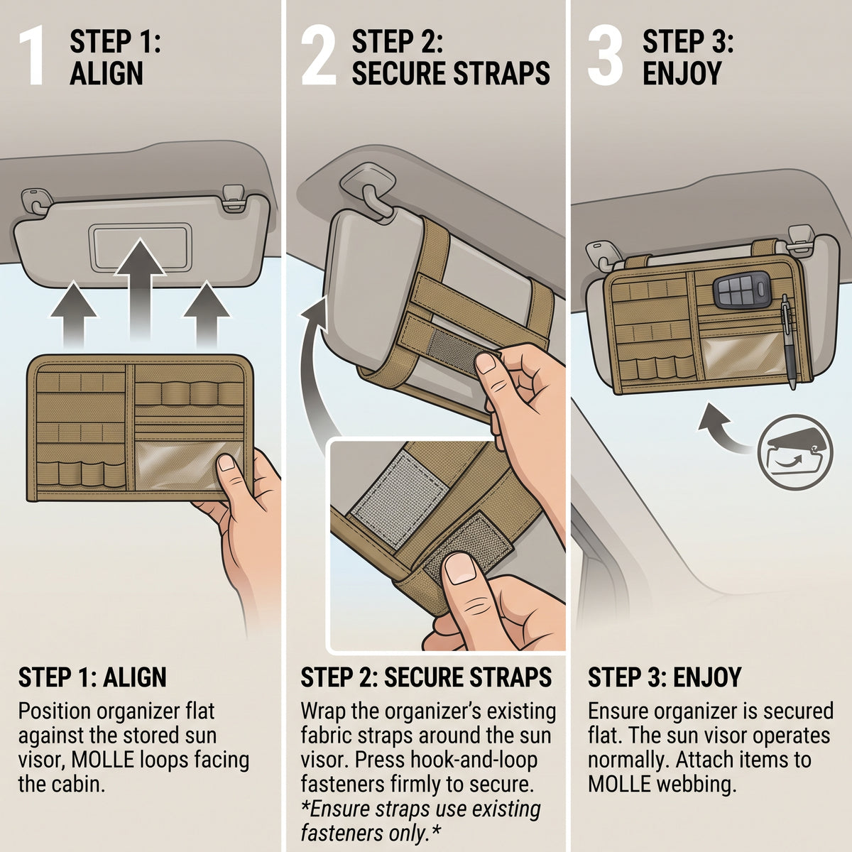 MOLLE Car Sun Visor Organizer With Utility Webbing