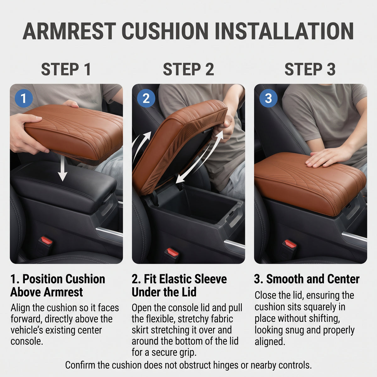 Memory Foam Center Console Armrest Cushion With Elastic Fit