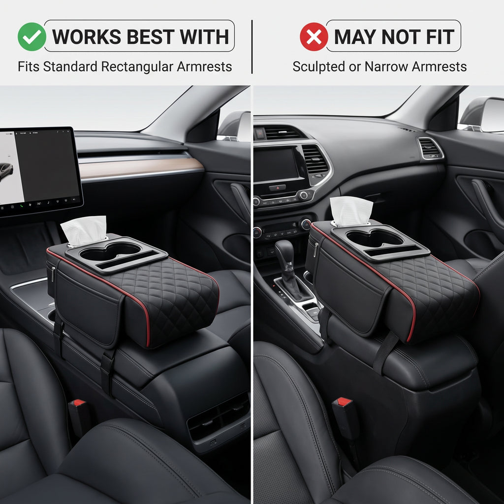 Padded Center Console Armrest Organizer With Dual Cup Holders & Tissue Holder