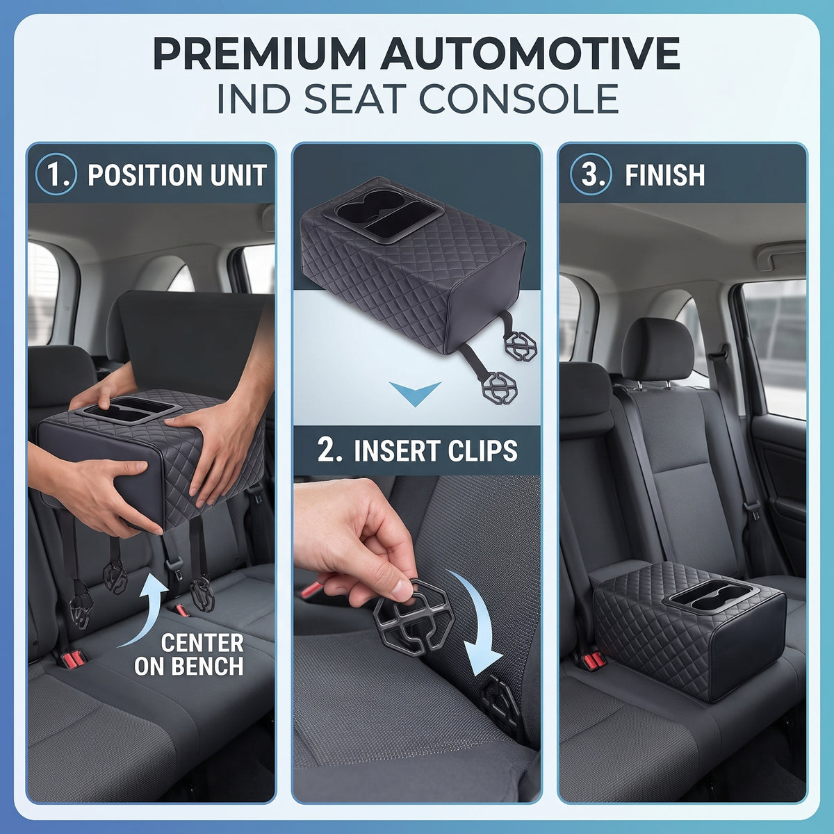 Padded Rear Seat Armrest Console With Dual Cup Holders
