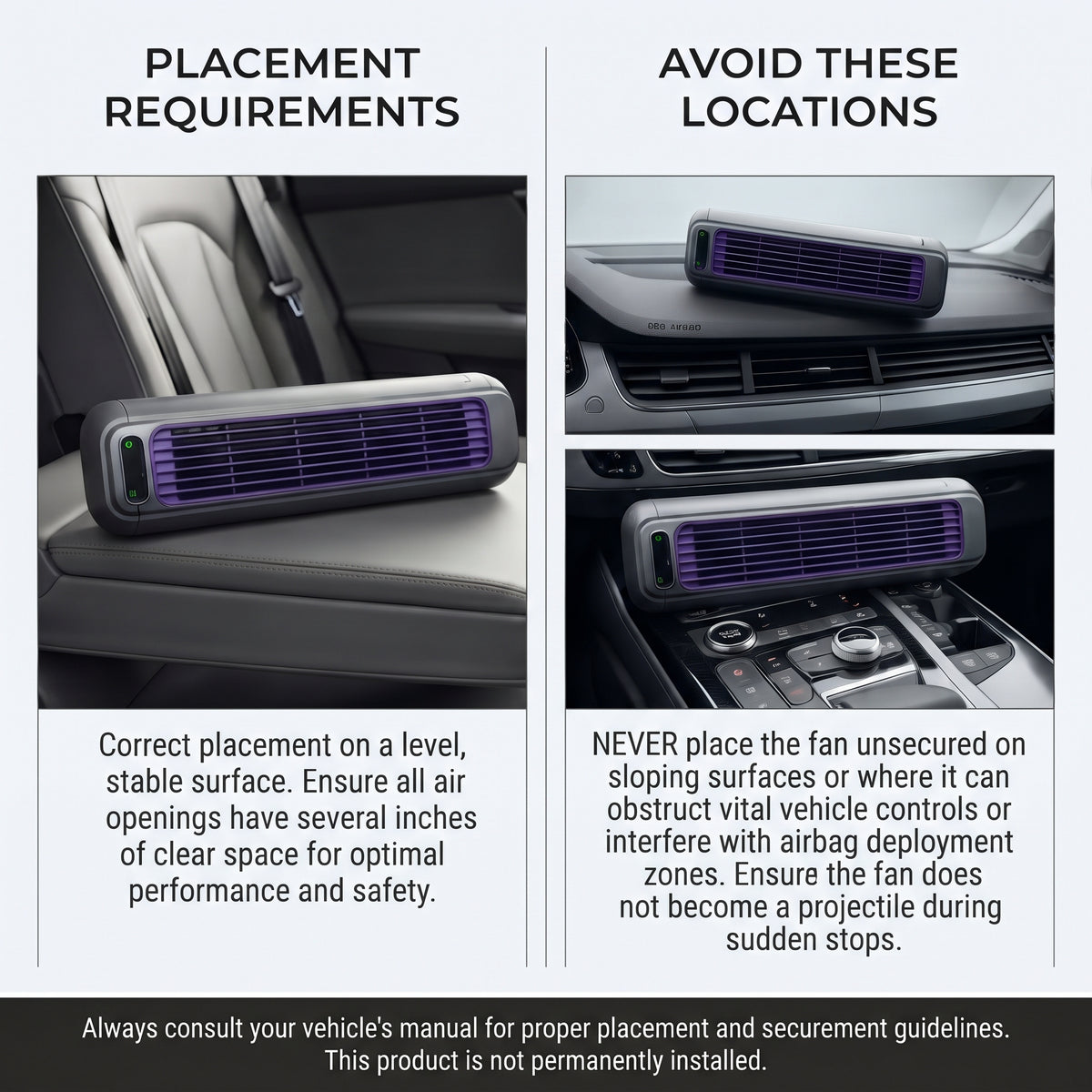 Portable Car Cooling Fan with 3 Adjustable Speeds