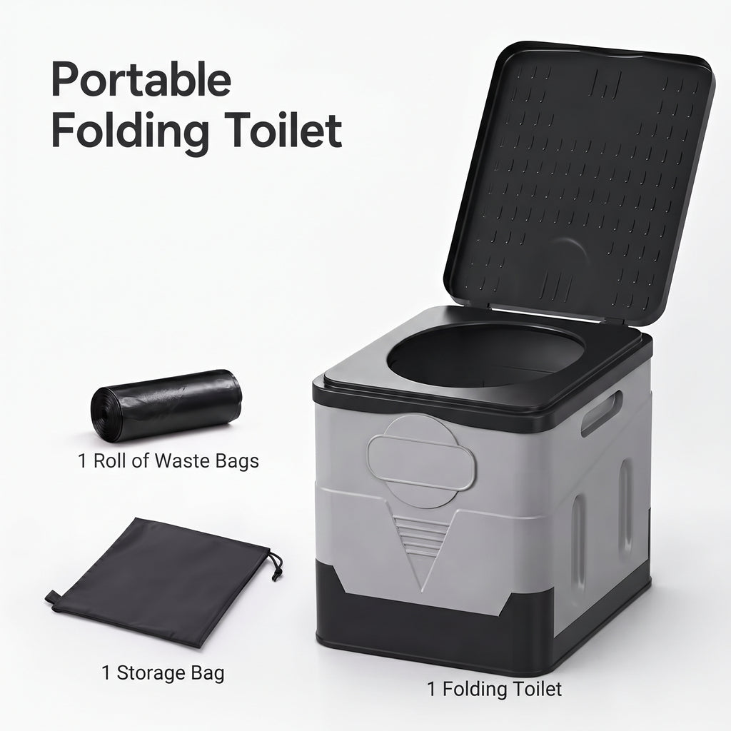 Portable Folding Car Toilet With Lid for Camping & Travel