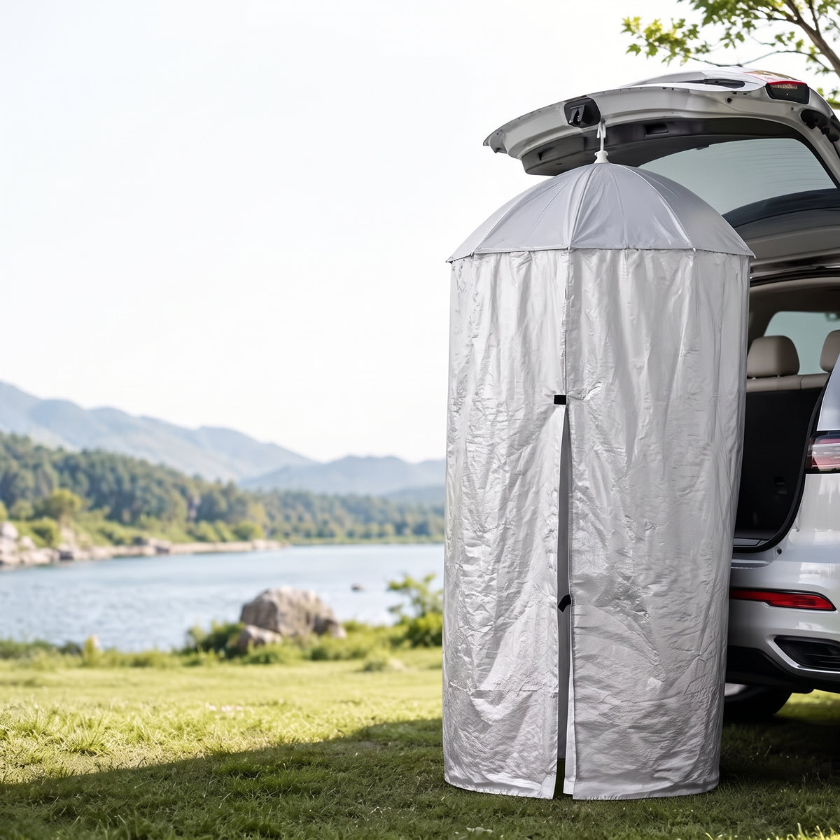 Portable Hanging Privacy Shelter With Pop-Up Umbrella Frame