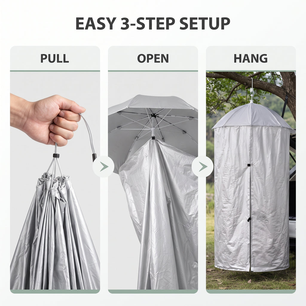 Portable Hanging Privacy Shelter With Pop-Up Umbrella Frame