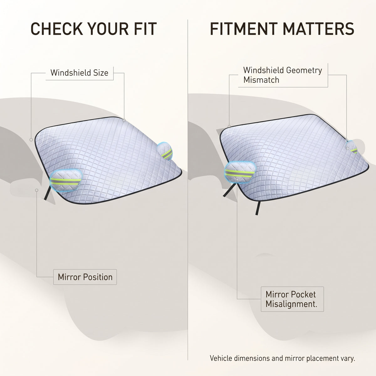 Quilted All-Season Windshield Snow & Sun Cover With Mirror Pockets