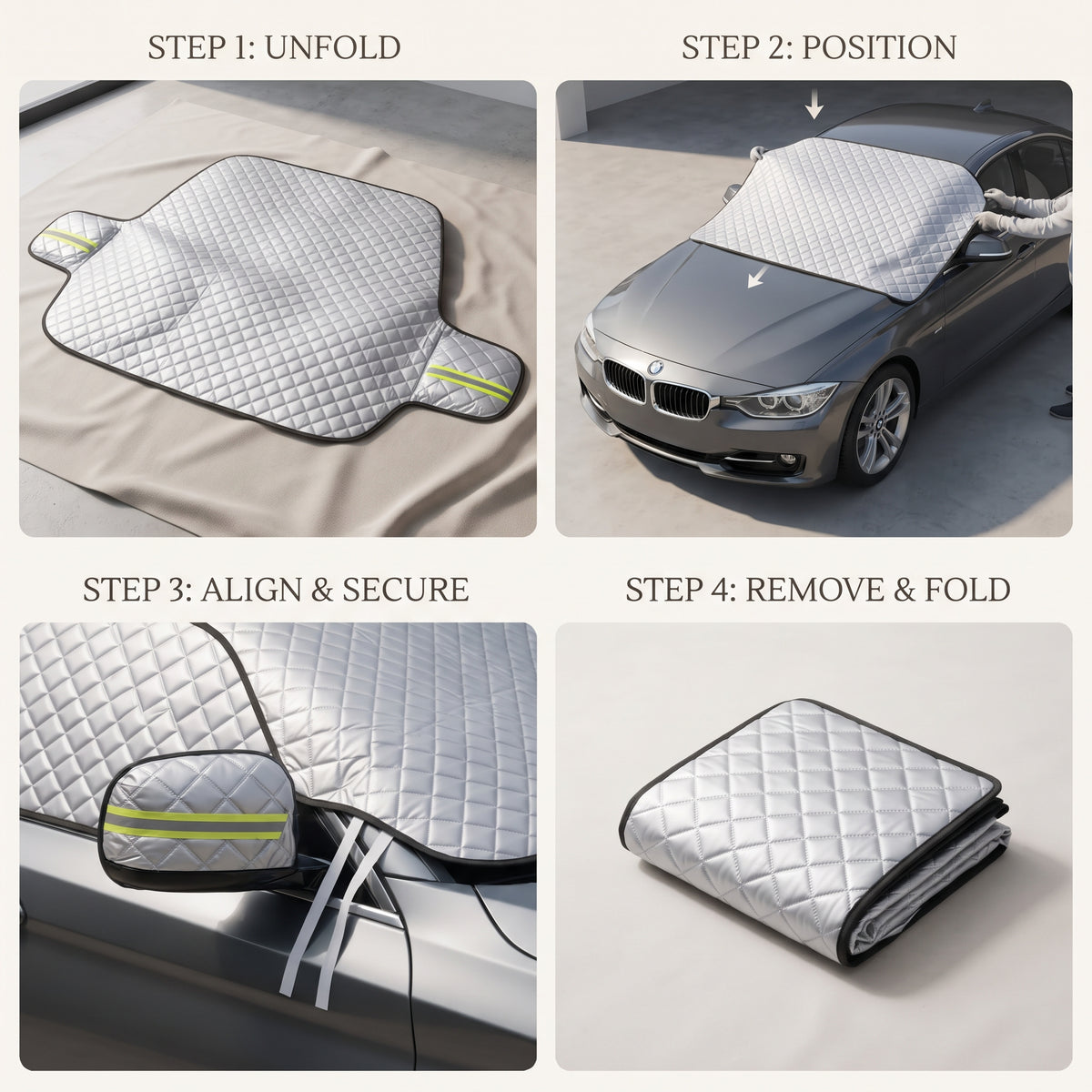 Quilted All-Season Windshield Snow & Sun Cover With Mirror Pockets