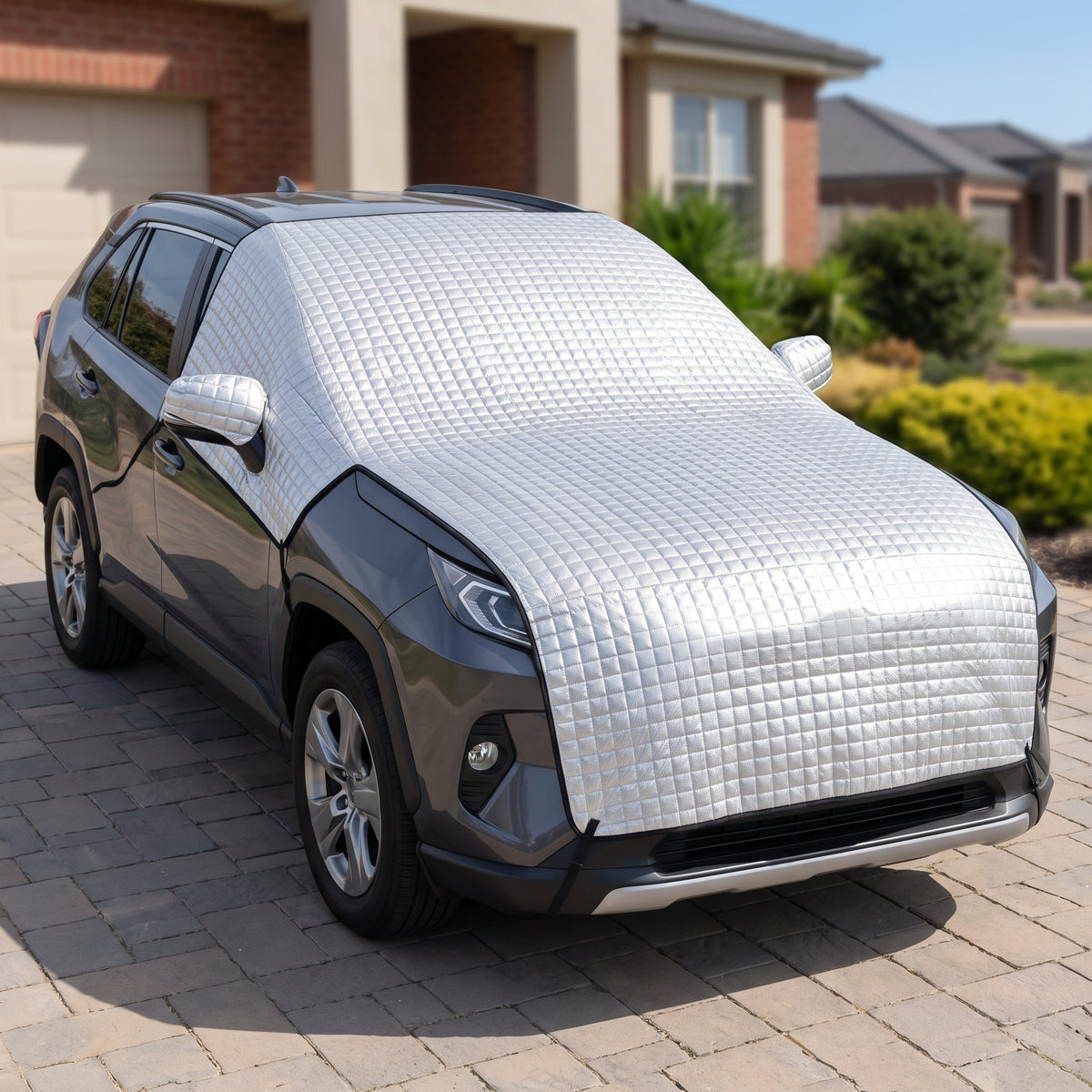 Reflective Front Windshield Snow & Sun Cover With Mirror Pockets