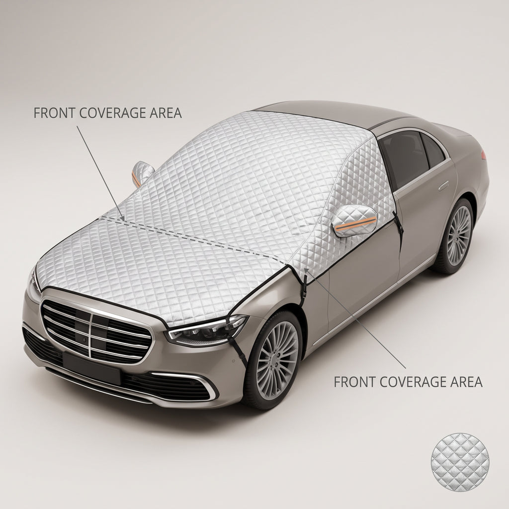 Reflective Front Windshield Snow & Sun Cover With Mirror Pockets