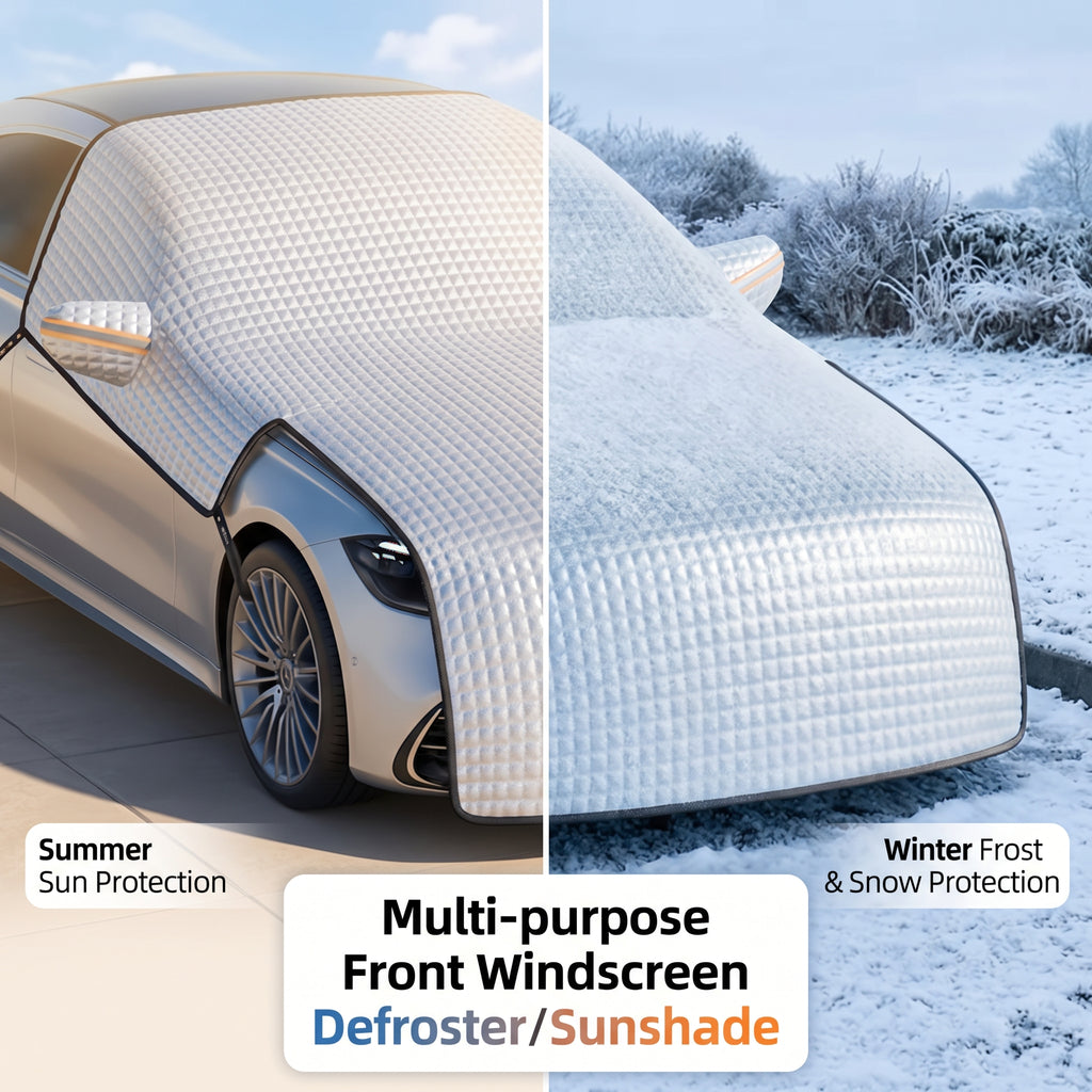 Reflective Front Windshield Snow & Sun Cover With Mirror Pockets