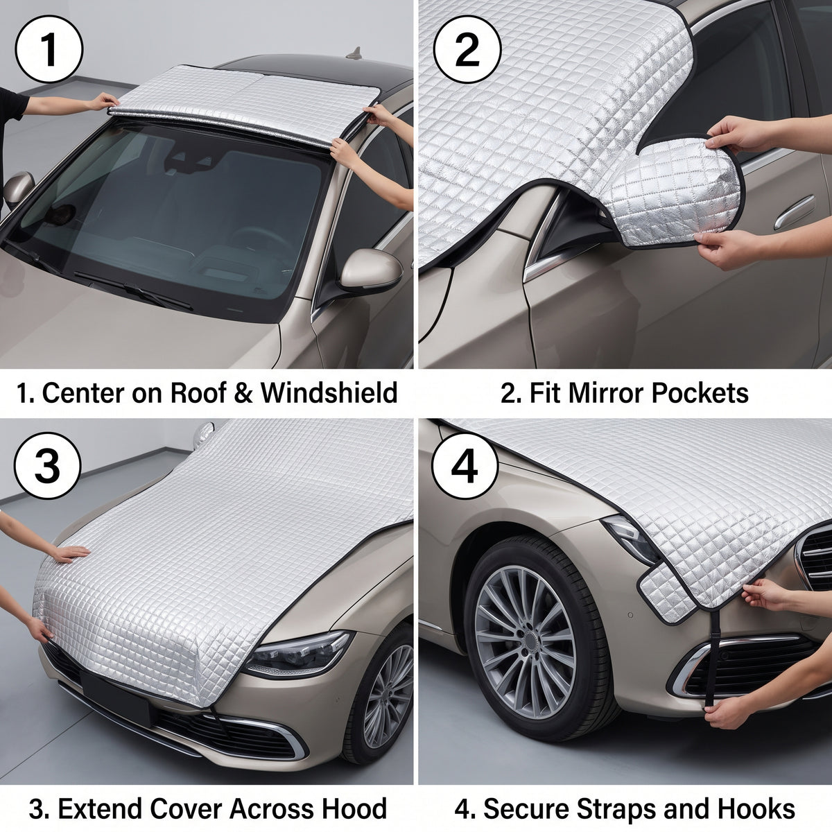 Reflective Front Windshield Snow & Sun Cover With Mirror Pockets
