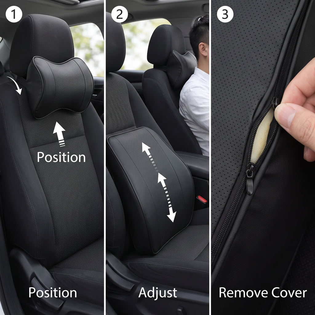 Slow-Rebound Car Neck & Lumbar Support Cushion Set