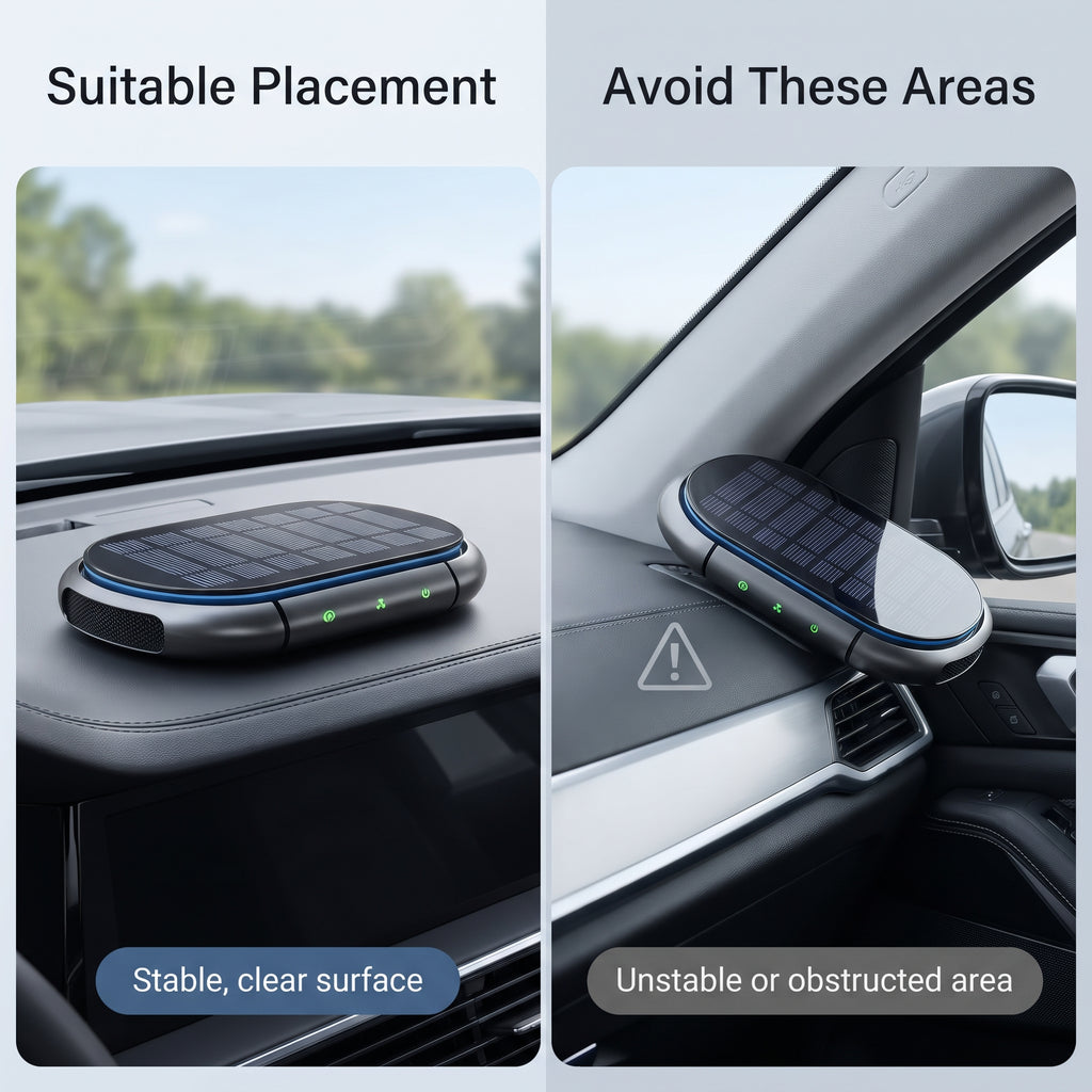Solar Car Air Purifier With Dual-Speed Fan & USB Charging