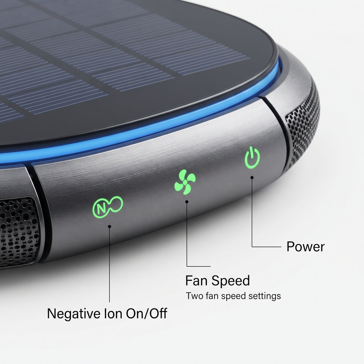 Solar Car Air Purifier With Dual-Speed Fan & USB Charging
