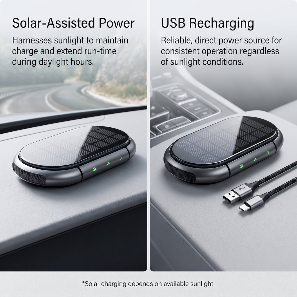 Solar Car Air Purifier With Dual-Speed Fan & USB Charging