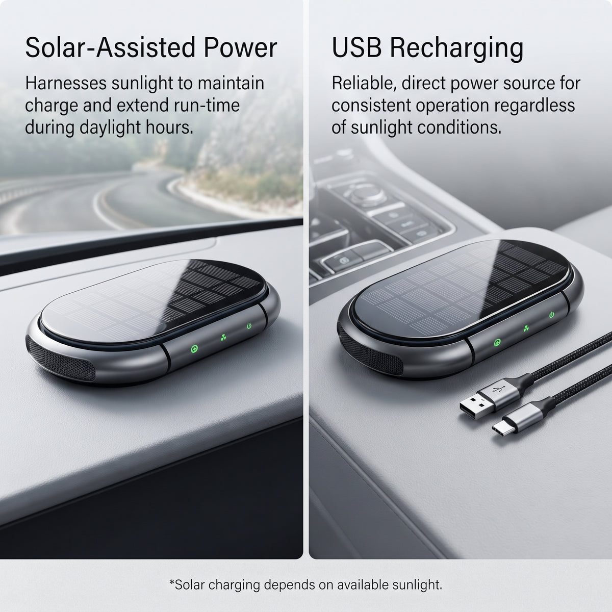 Solar Car Air Purifier With Dual-Speed Fan & USB Charging