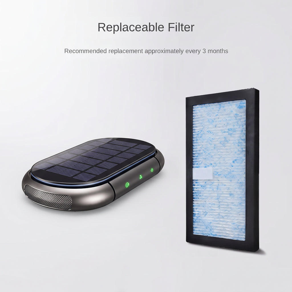 Solar Car Air Purifier With Dual-Speed Fan & USB Charging