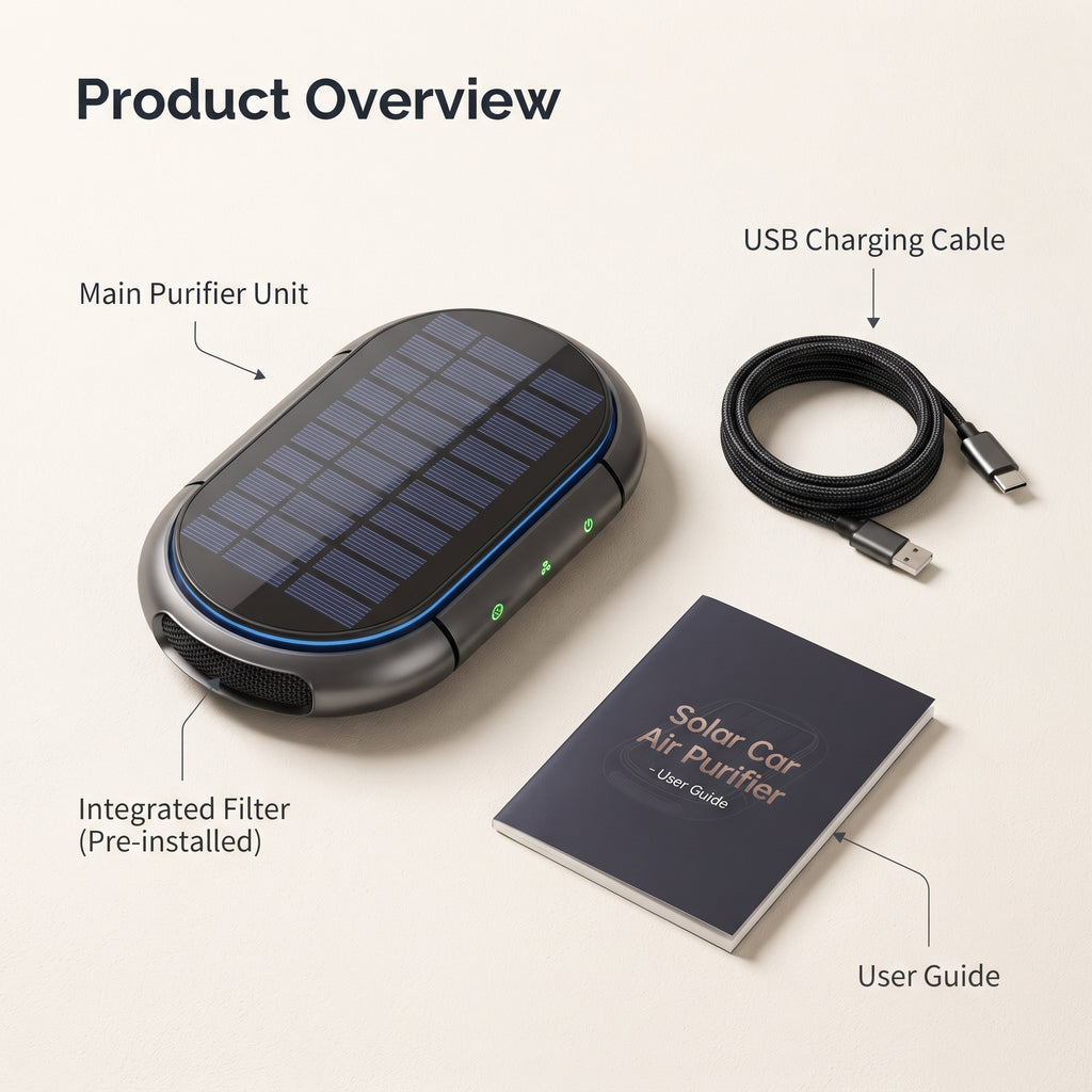 Solar Car Air Purifier With Dual-Speed Fan & USB Charging