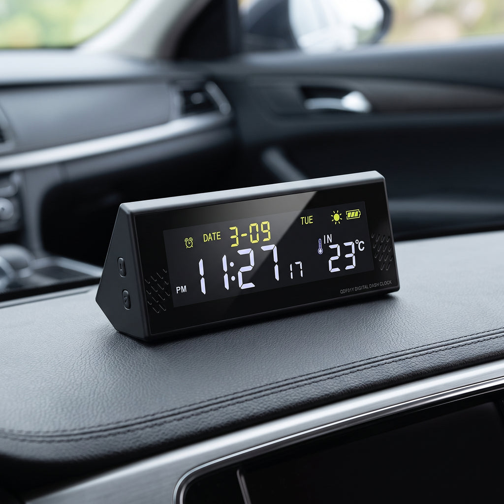 Solar Car Digital Clock With Driving Time & Temperature Display