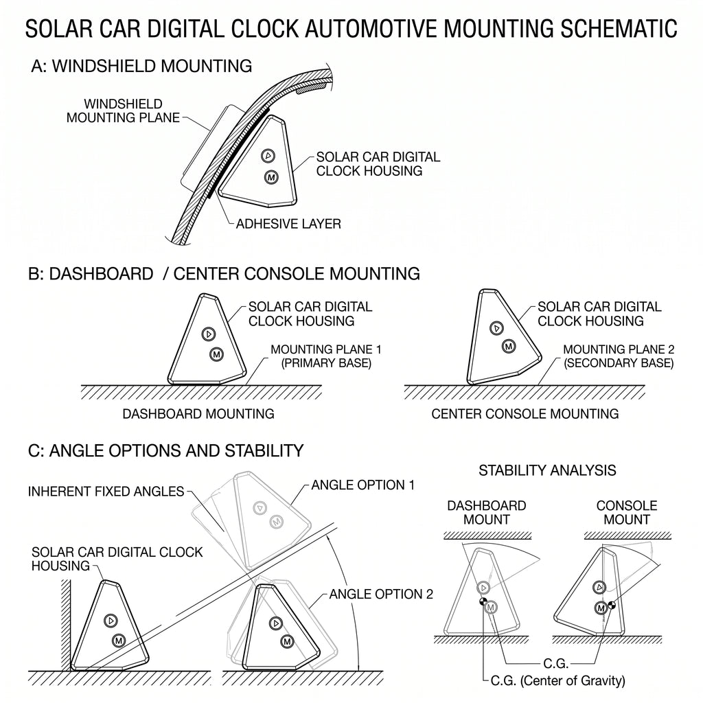 Solar Car Digital Clock With Driving Time & Temperature Display