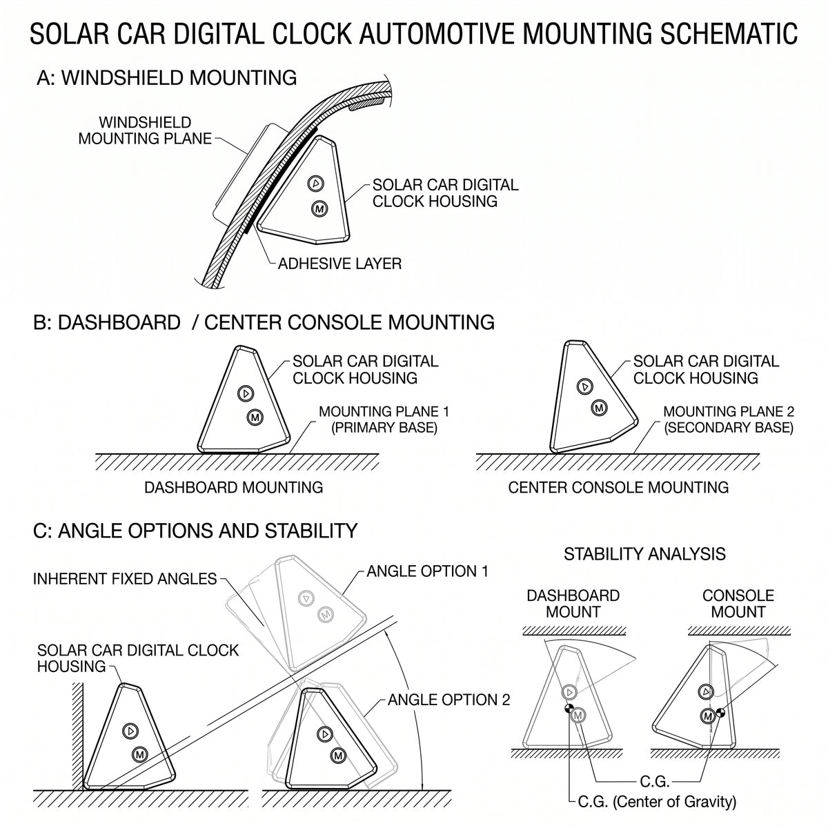 Solar Car Digital Clock With Driving Time & Temperature Display