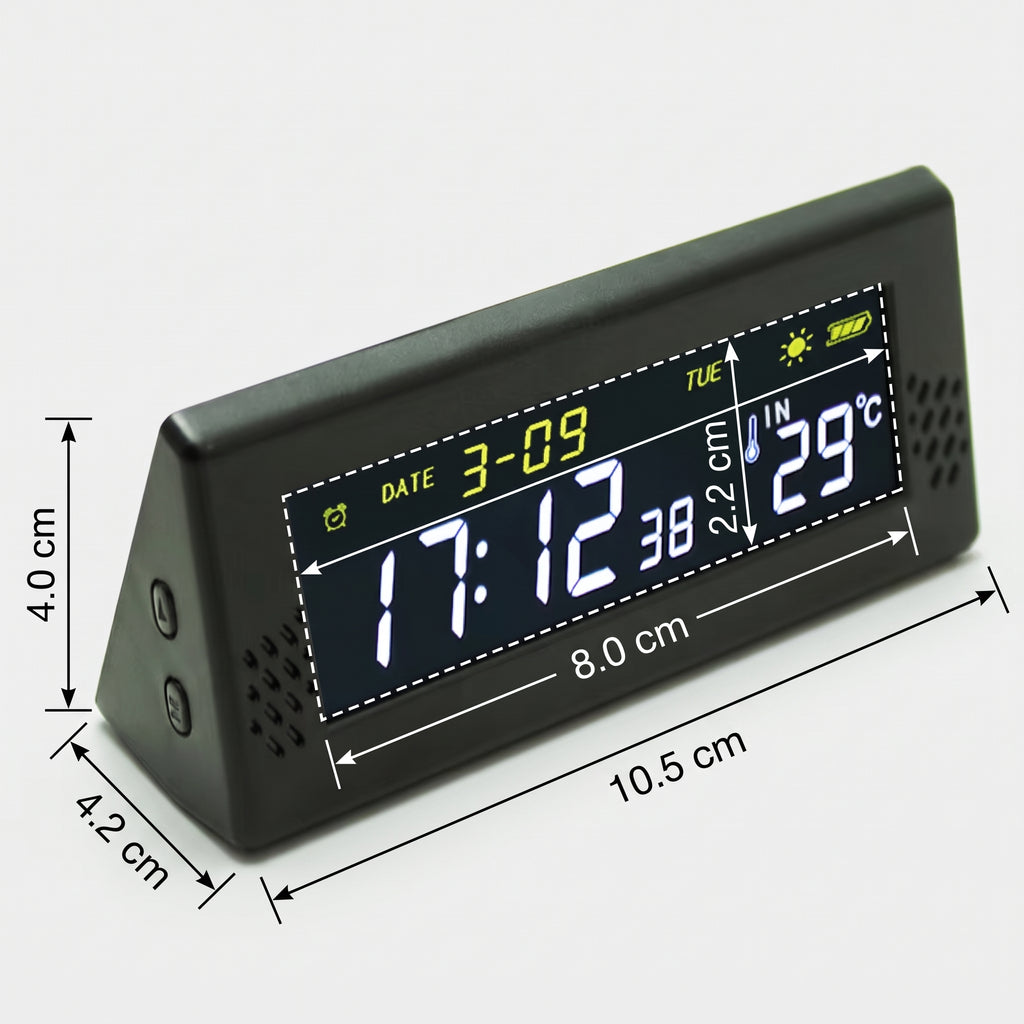 Solar Car Digital Clock With Driving Time & Temperature Display