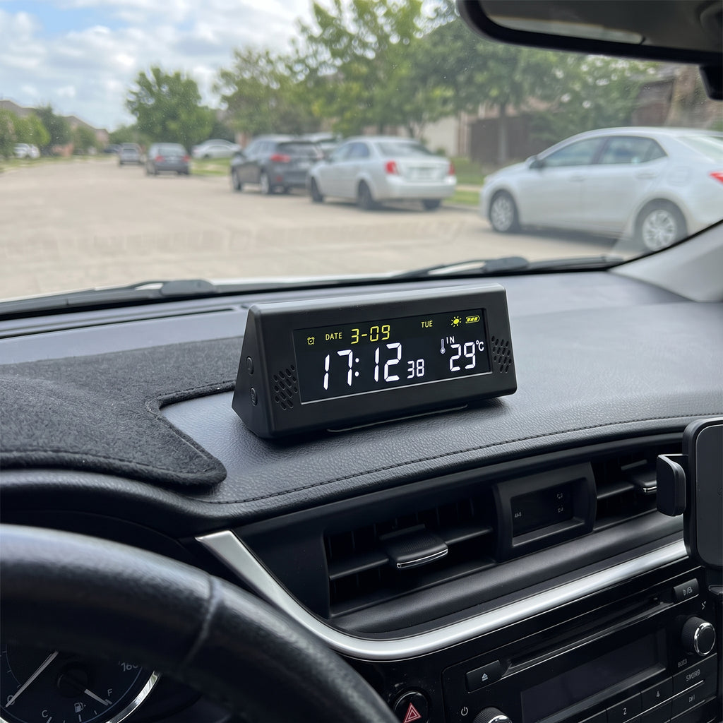 Solar Car Digital Clock With Driving Time & Temperature Display