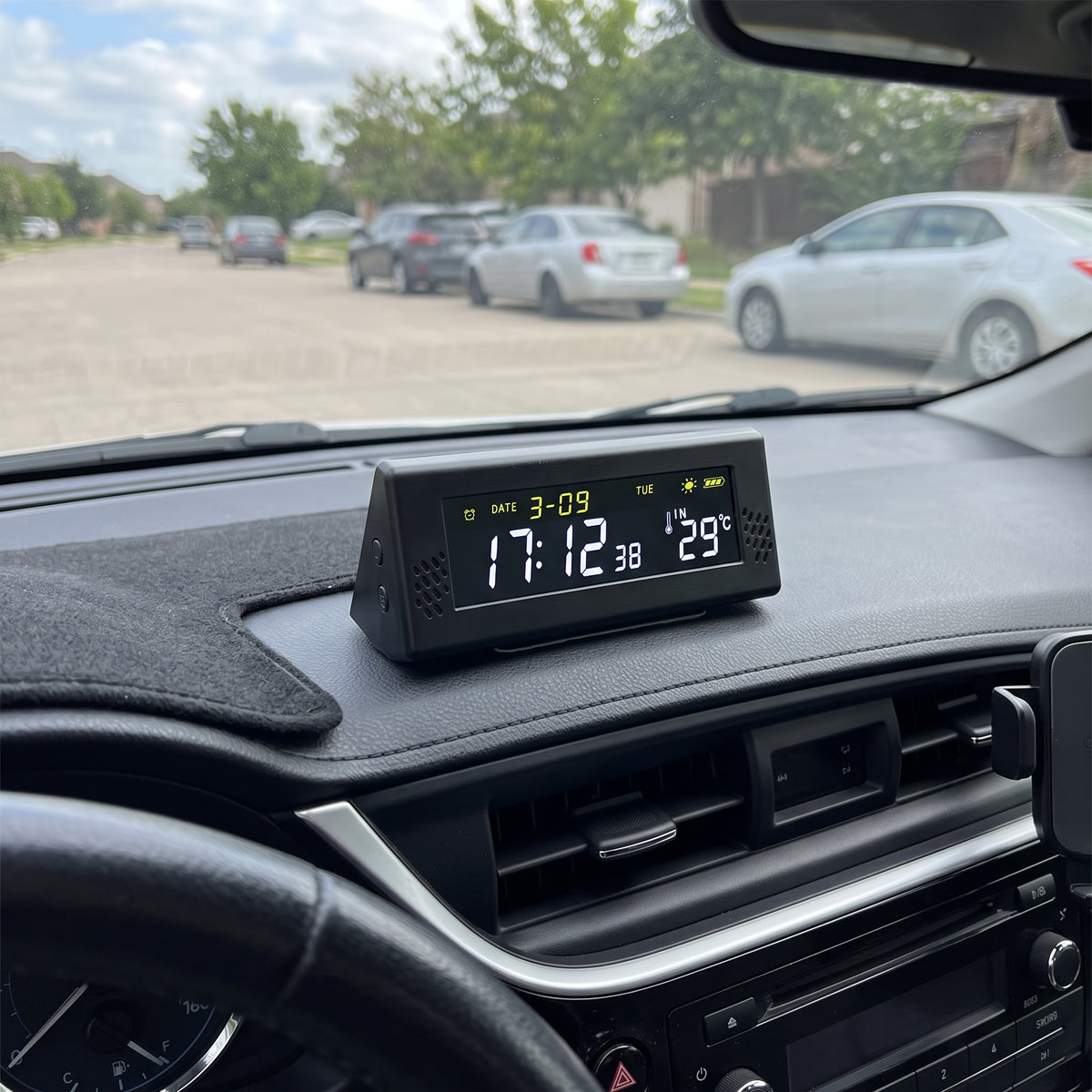 Solar Car Digital Clock With Driving Time & Temperature Display