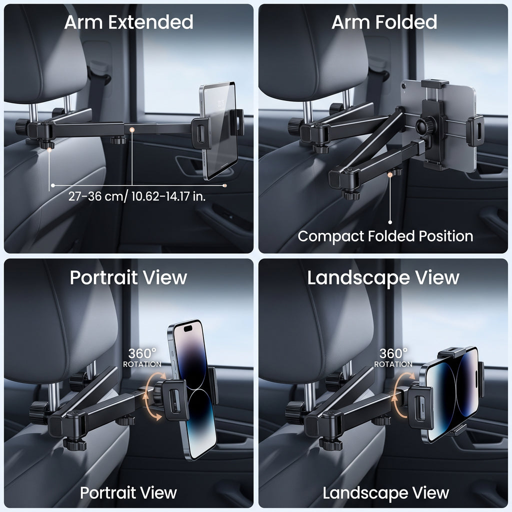 Telescopic Rear Seat Phone & Tablet Holder With 360° Rotation