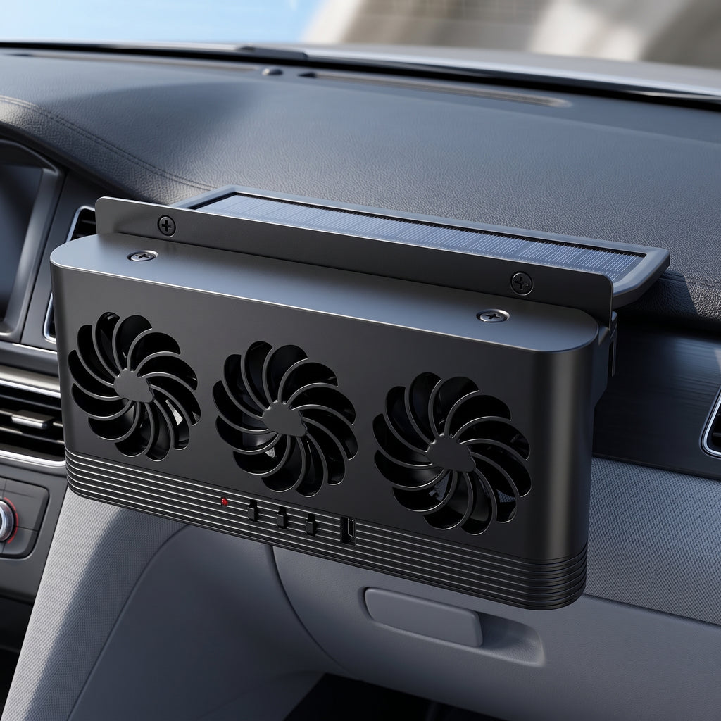 Triple-Fan Solar Car Window Exhaust Vent With Adjustable Speed
