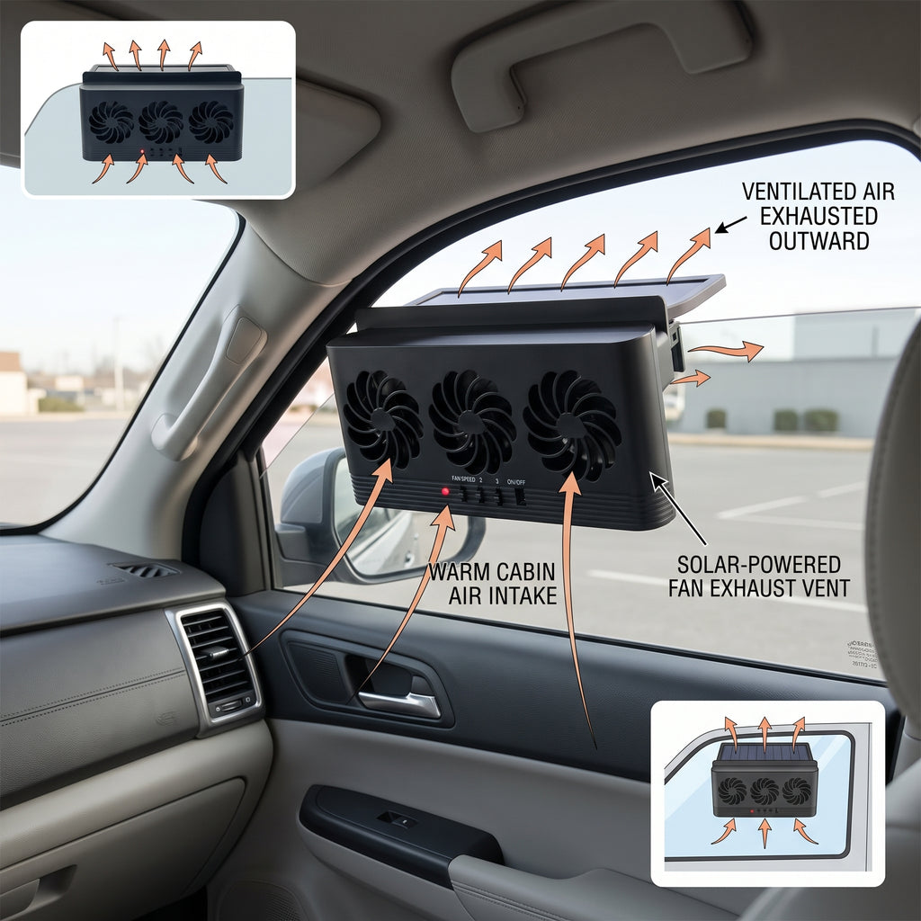 Triple-Fan Solar Car Window Exhaust Vent With Adjustable Speed