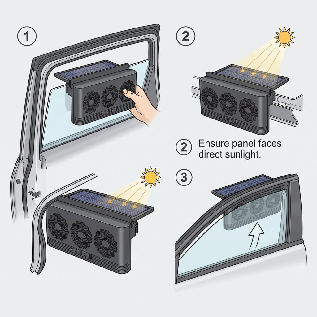Triple-Fan Solar Car Window Exhaust Vent With Adjustable Speed